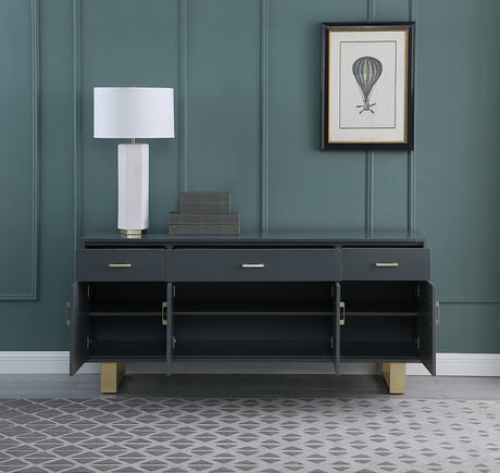 Tyrion Gray Lacquer Sideboard with Gold Accents - detail view