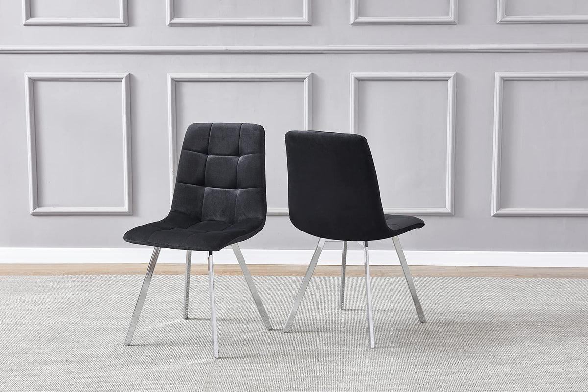 Huey Black Velvet Fabric Side Chairs in Silver - front view