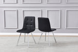 Huey Black Velvet Fabric Side Chairs in Silver - front view