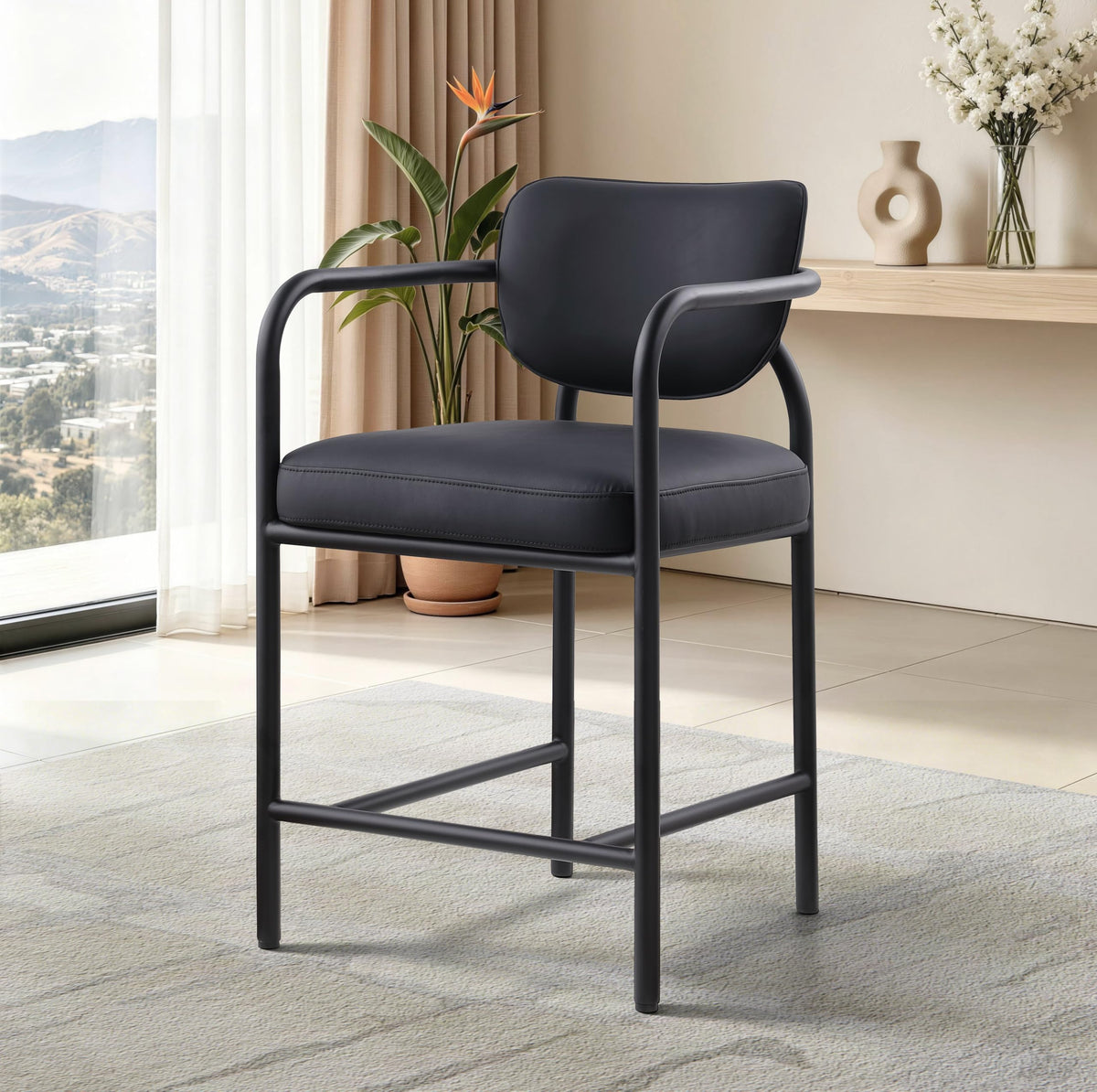 Recency Mid-Century Modern Counter Height Stool in Ink - back view