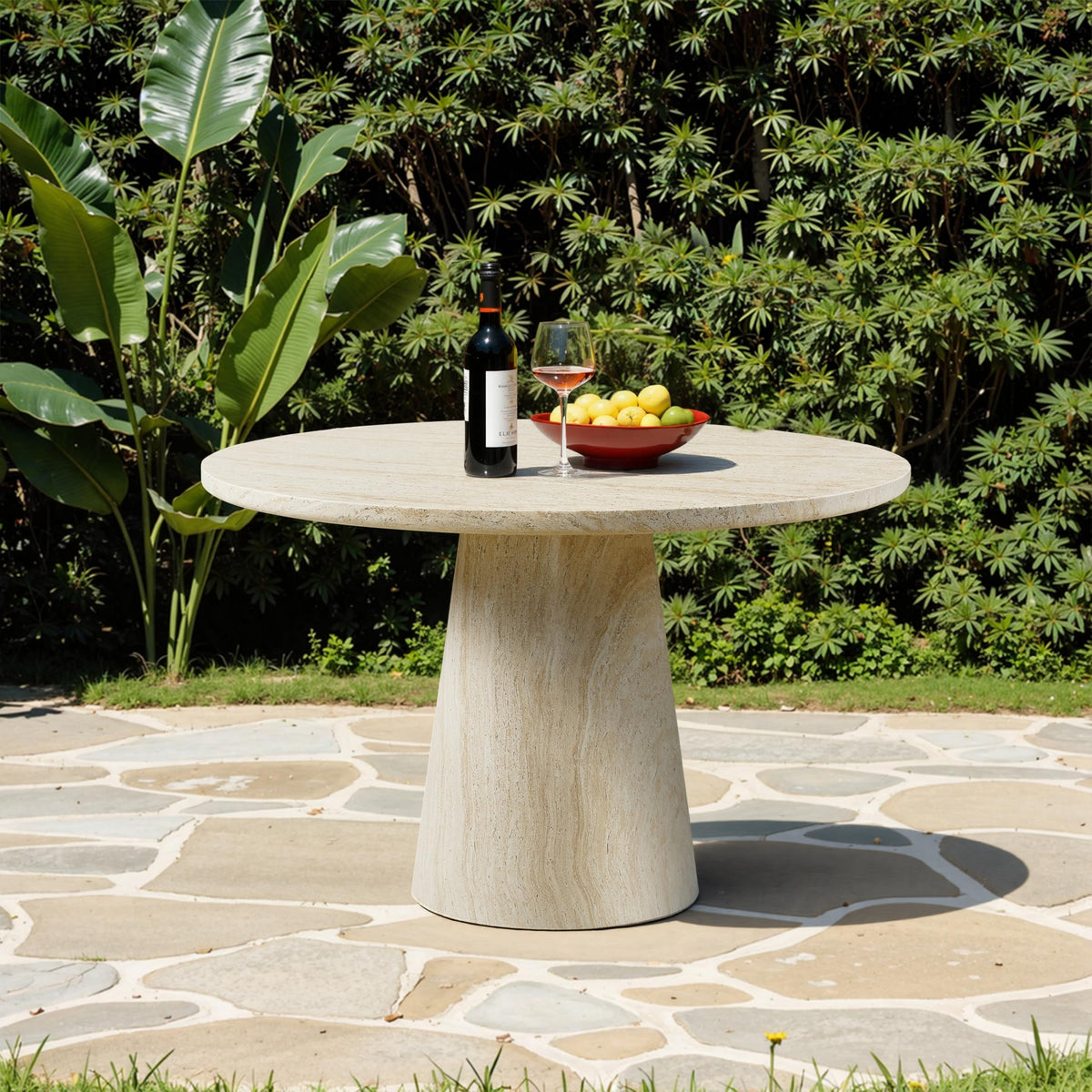 Vyn 48" Modern Round Dining Table Concrete Tavertine Finish - detail view