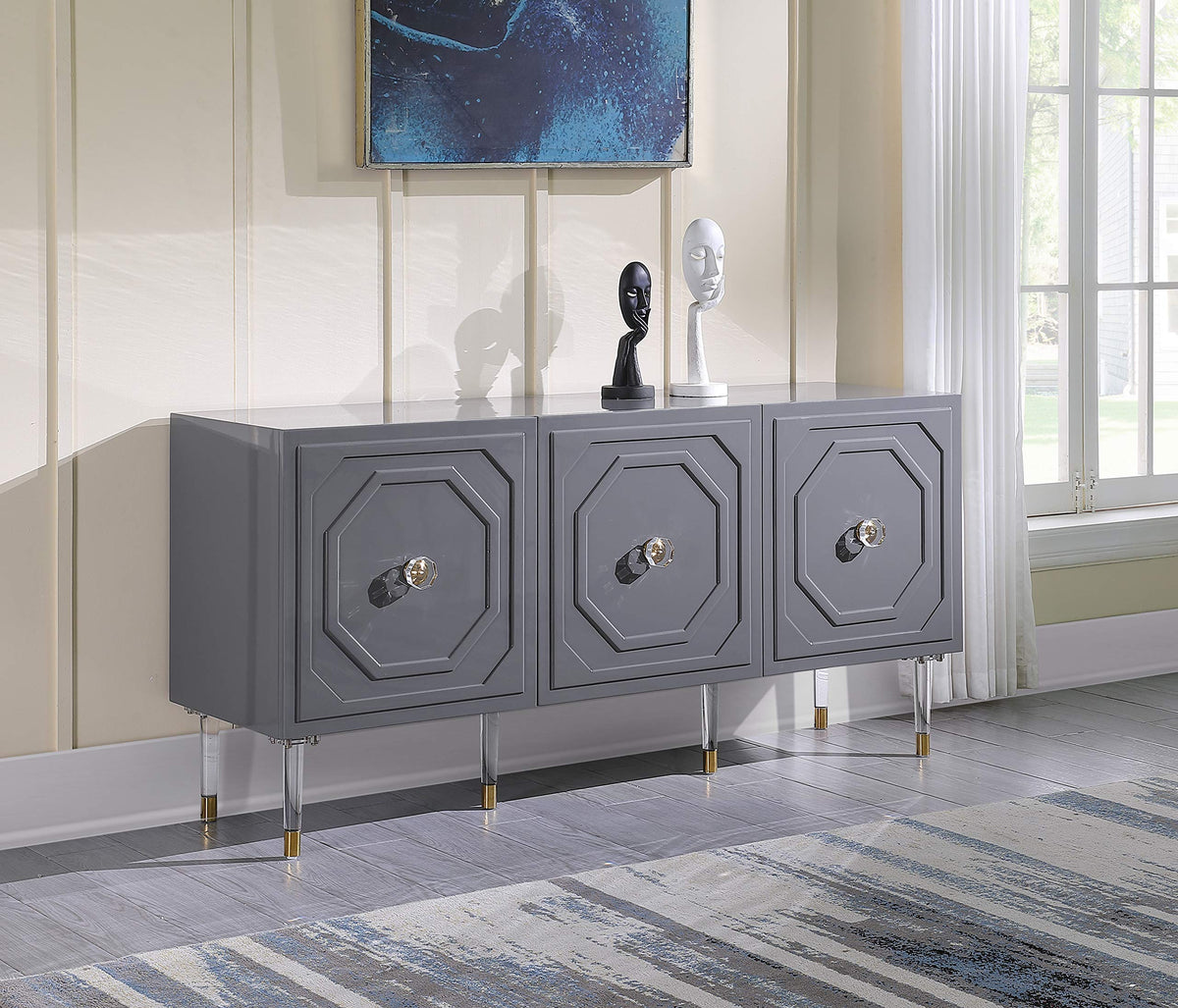 Tahlia High Gloss Lacquer Sideboard/Buffet with Gold Accents in Grey - front view