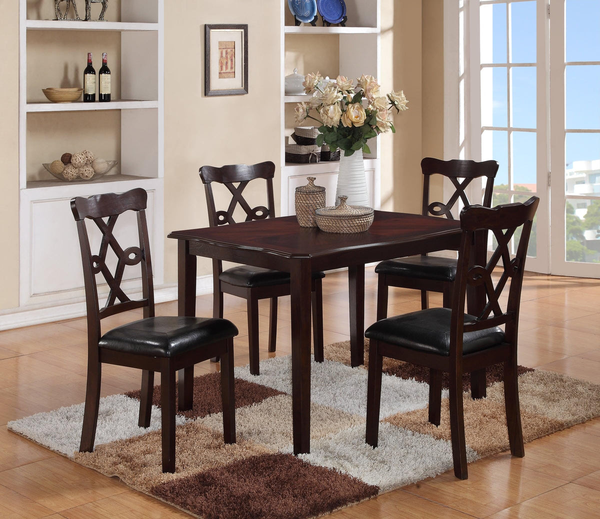 Copper 5-Piece Espresso Dining Set with 4 Upholstered Chairs — styled product view