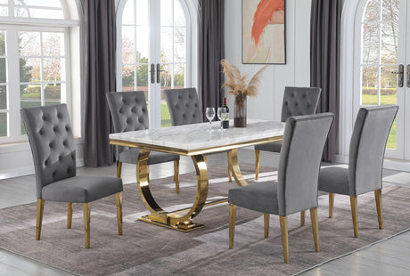 Lexington 7-Piece Rectangle Dining Set with 6 Velvet Upholstered Chairs, Modern Contemporary… - front view