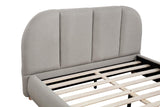Ctasia Queen Burlap Bed Frame with 40" Rounded Headboard, Low Profile in Light Tan - angle view