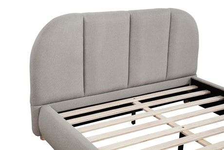 Ctasia Queen Burlap Bed Frame with 40" Rounded Headboard, Low Profile in Light Tan - angle view