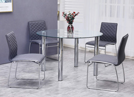 Tarina 5 Pcs Round Glass Top Dinette Set in Grey