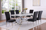 Lexington 7-Piece Rectangle Dining Set with 6 Velvet Upholstered Chairs, Modern Contemporary Design in Black/Silver