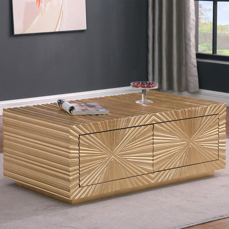 Tiffany Contemporary Gold Rectangular Coffee Table with Drawers - front view