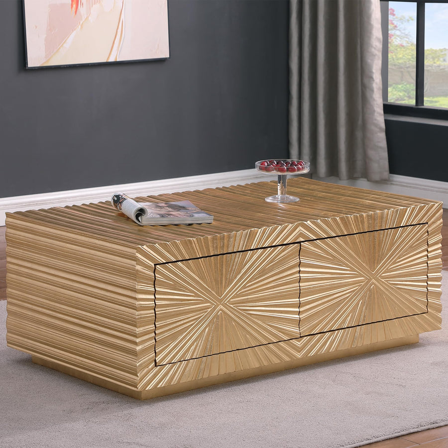 Tiffany Contemporary Gold Rectangular Coffee Table with Drawers