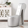 High Heel Faux Leather Shoe Chair with Crystal Studs in Silver - front view