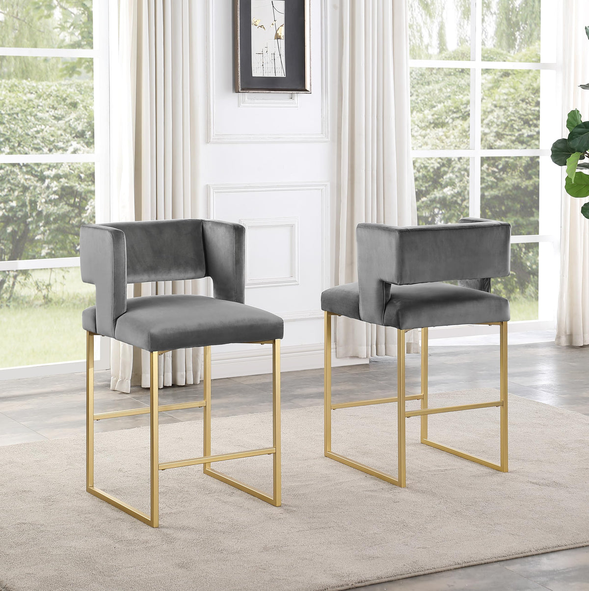 Leonard 36" Velvet Counter Height Stool - front view