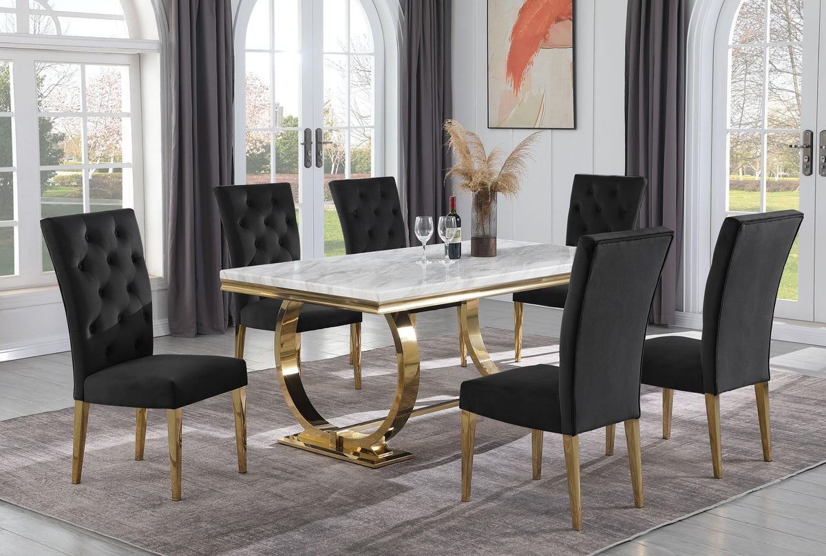 Lexington 7-Piece Rectangle Dining Set with 6 Velvet Upholstered Chairs, Modern Contemporary… - front view