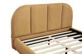 Ctasia Queen Burlap Bed Frame with 40" Rounded Headboard, Low Profile in Golden Brown - angle view