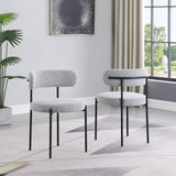 Dobby Contemporary Boucle Dining Chair with Matte Black Metal Legs - front view