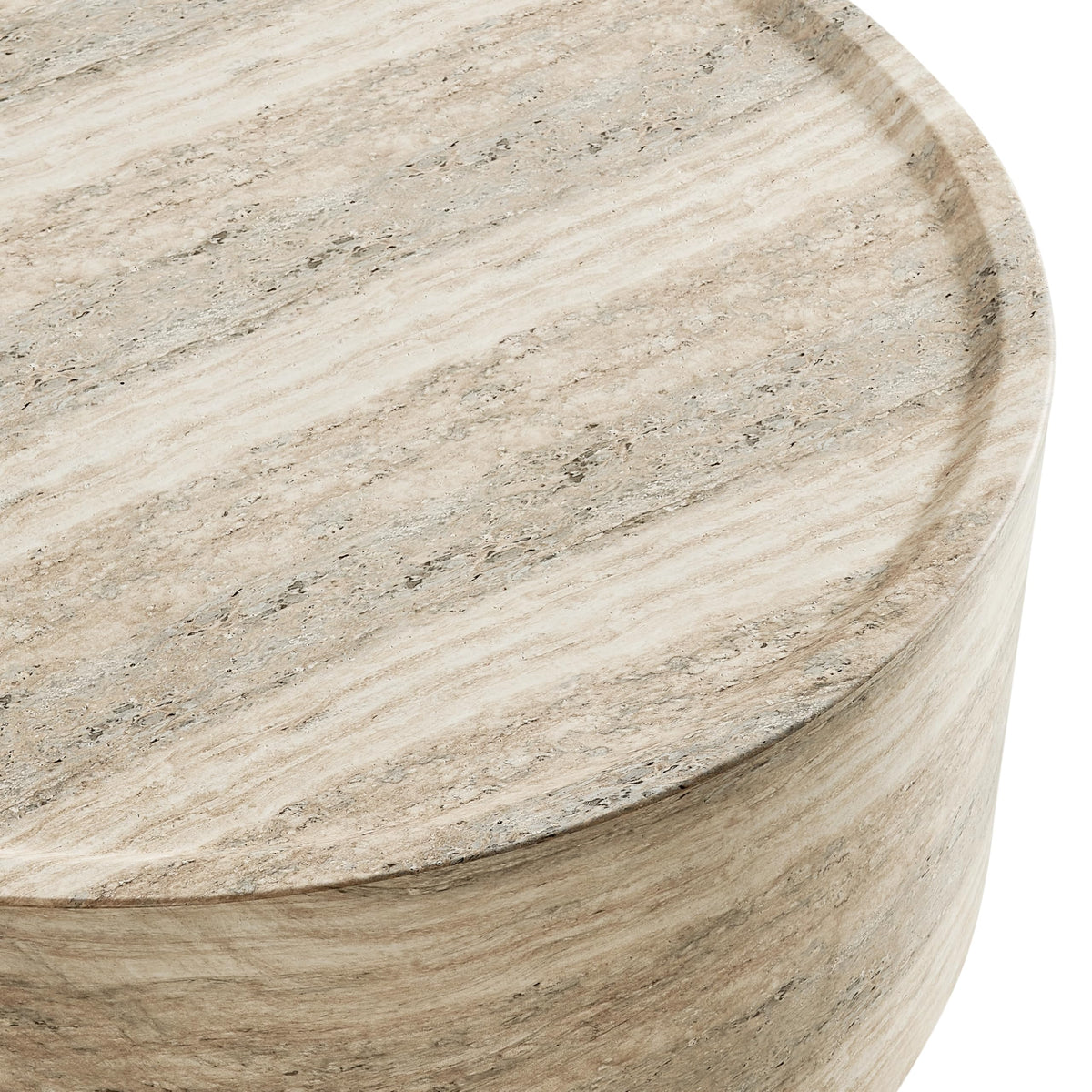 Vyn 36" Round Modern Concrete Travertine Finish Coffee Table - room setting