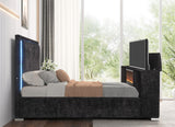 Yureya Upholstered Modern Platform Bed Frame with Hidden TV Lift Storage, King, Fireplace Light… - detail view