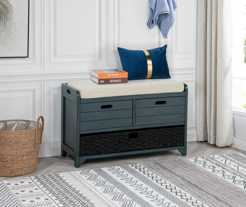 Delport 32" Transitional Modern Wooden Storage Bench - Deep Sea Dive