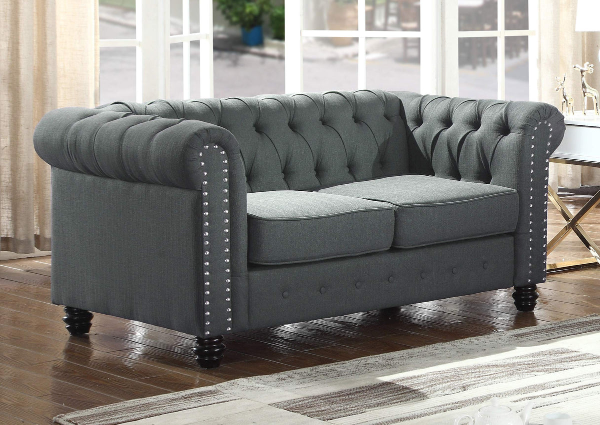 Venice 2 Piece Upholstered Sofa Set in Charcoal - front view