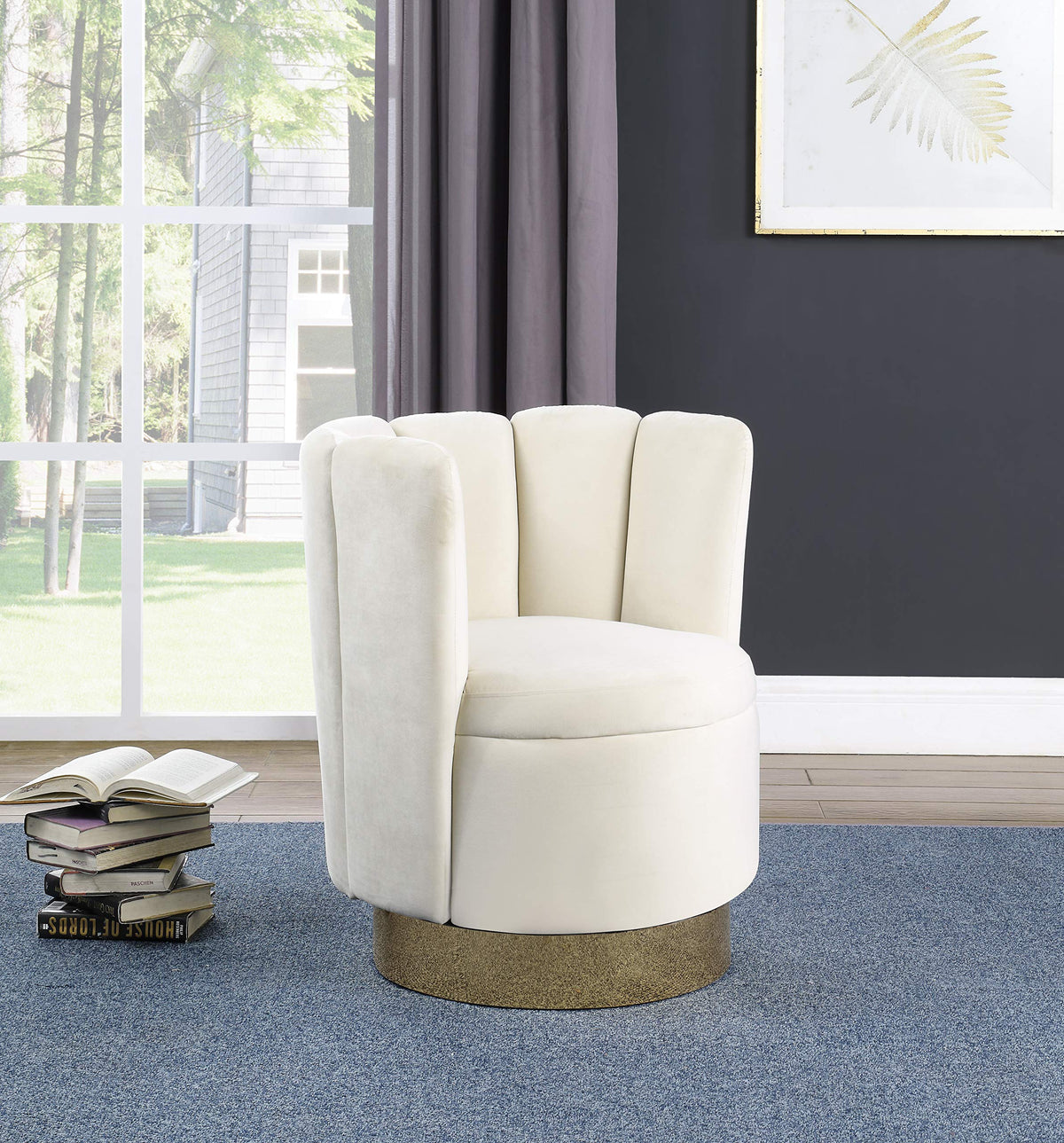 Modern Velvet New Swivel Accent Chair in Cream - front view