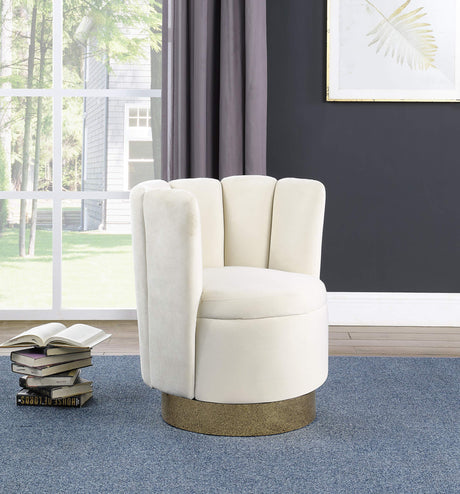 Modern Velvet New Swivel Accent Chair in Cream - front view