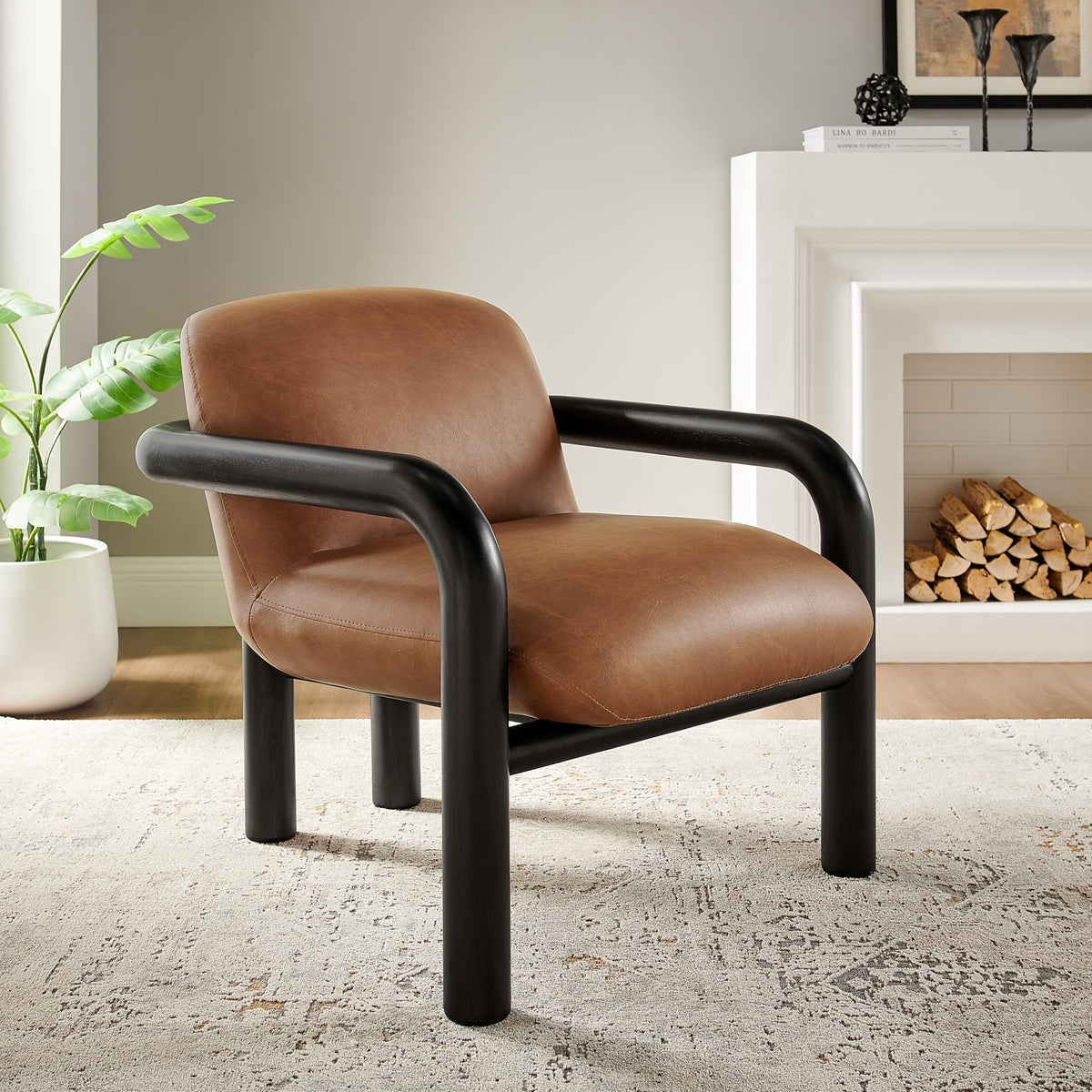 Tapporo Mid-Century Modern Accent Chair in Black - front view