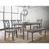 Paige Transitional Wood Frame 6 Pcs Dining Set with Bench in Rustic Grey