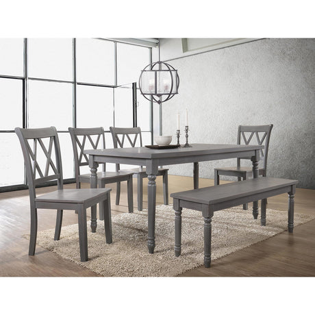 Paige Transitional Wood Frame 6 Pcs Dining Set with Bench in Rustic Grey