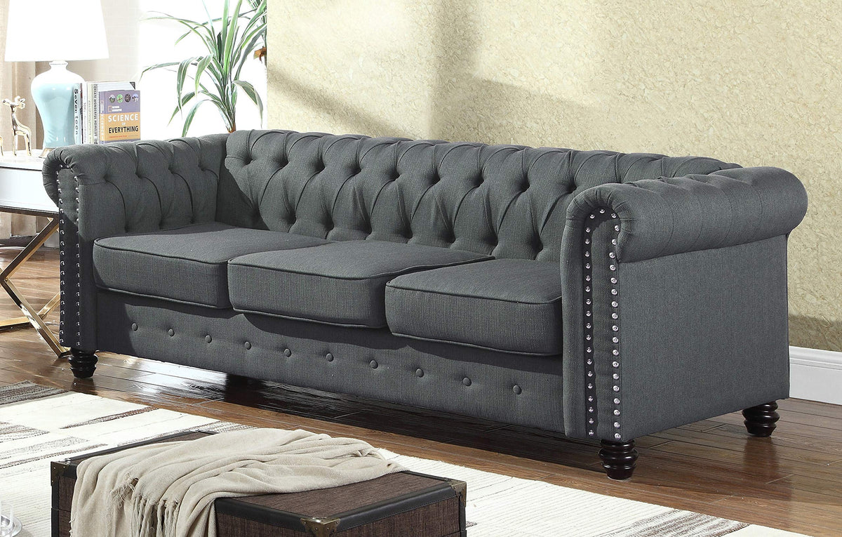 Venice 2 Piece Upholstered Sofa Set in Charcoal - side view