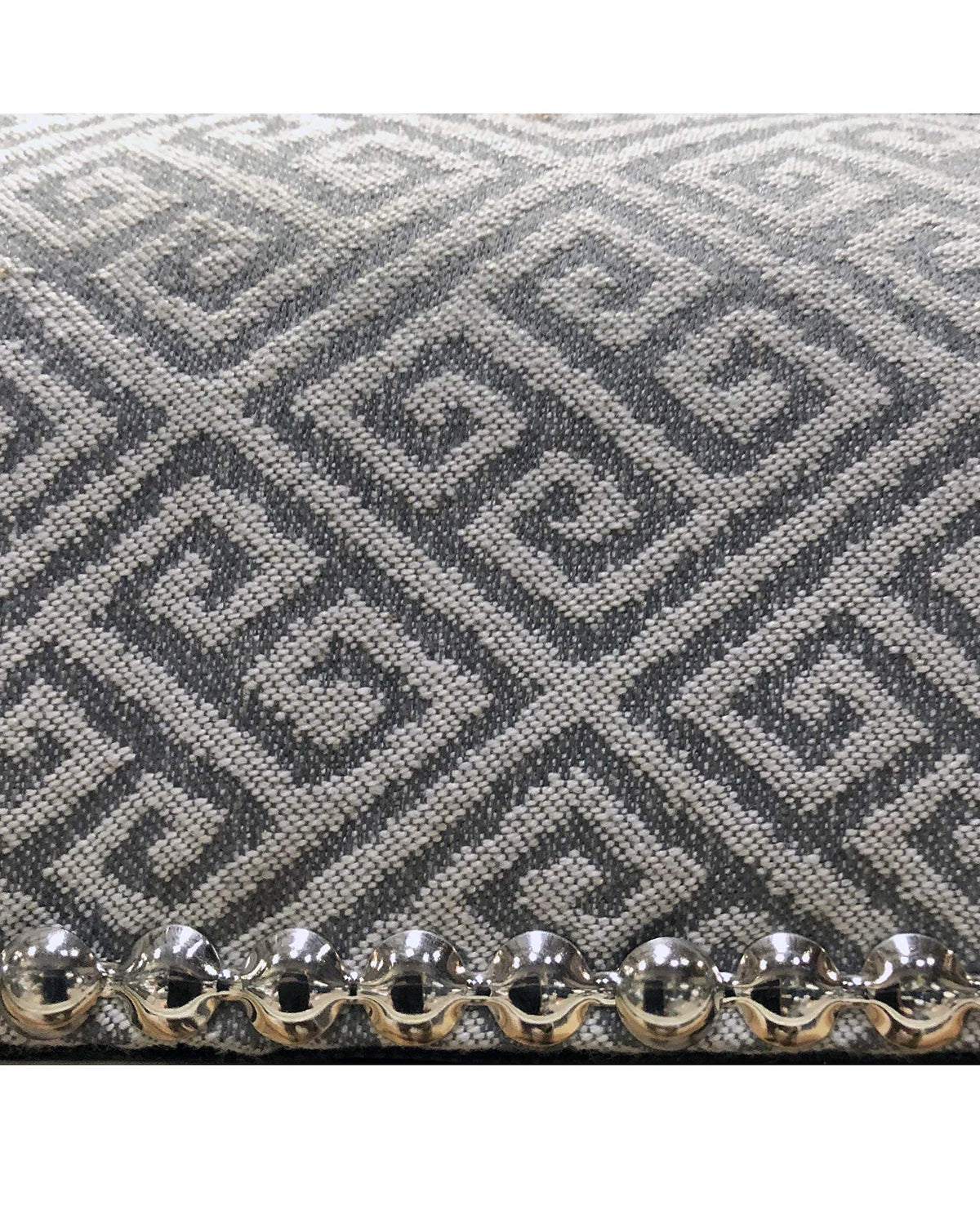 Audrey Greek Key Fabric Accent Chair in Grey - angle view