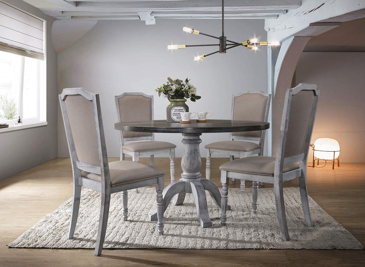 5 Pcs Cottage Dining Set in Weather Grey/White - front view
