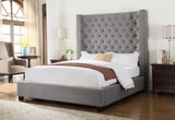 Jamie Upholstered Tower Contemporary Bed, King in Grey - front view