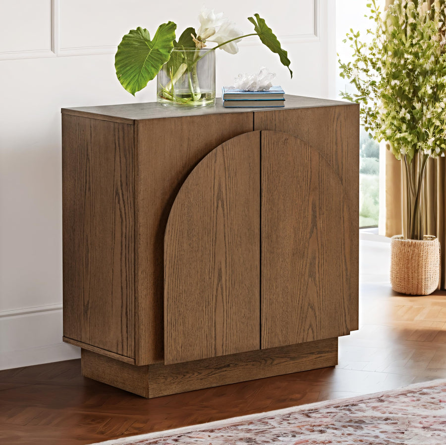 Questa 31" Scandinavian Mid Century 2-Door Wood Grain Cabinet - Brown - Modern Storage Furniture