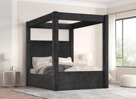 Borealis Canopy Bed Frame with Celestial Starry Upholstery, Queen, 87" Tall Headboard in Black - room setting
