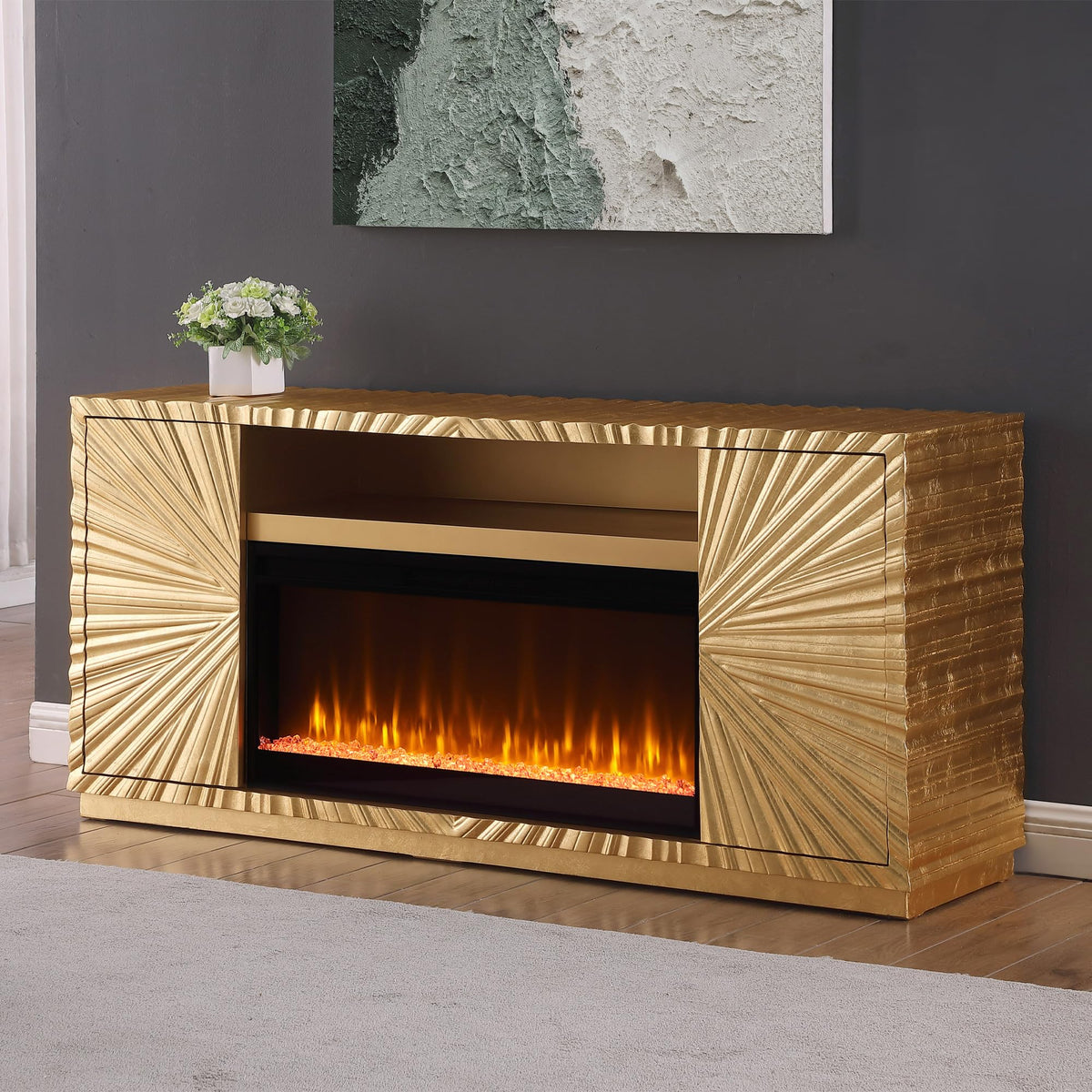Tiffany Gold Electric Fireplace TV Console
