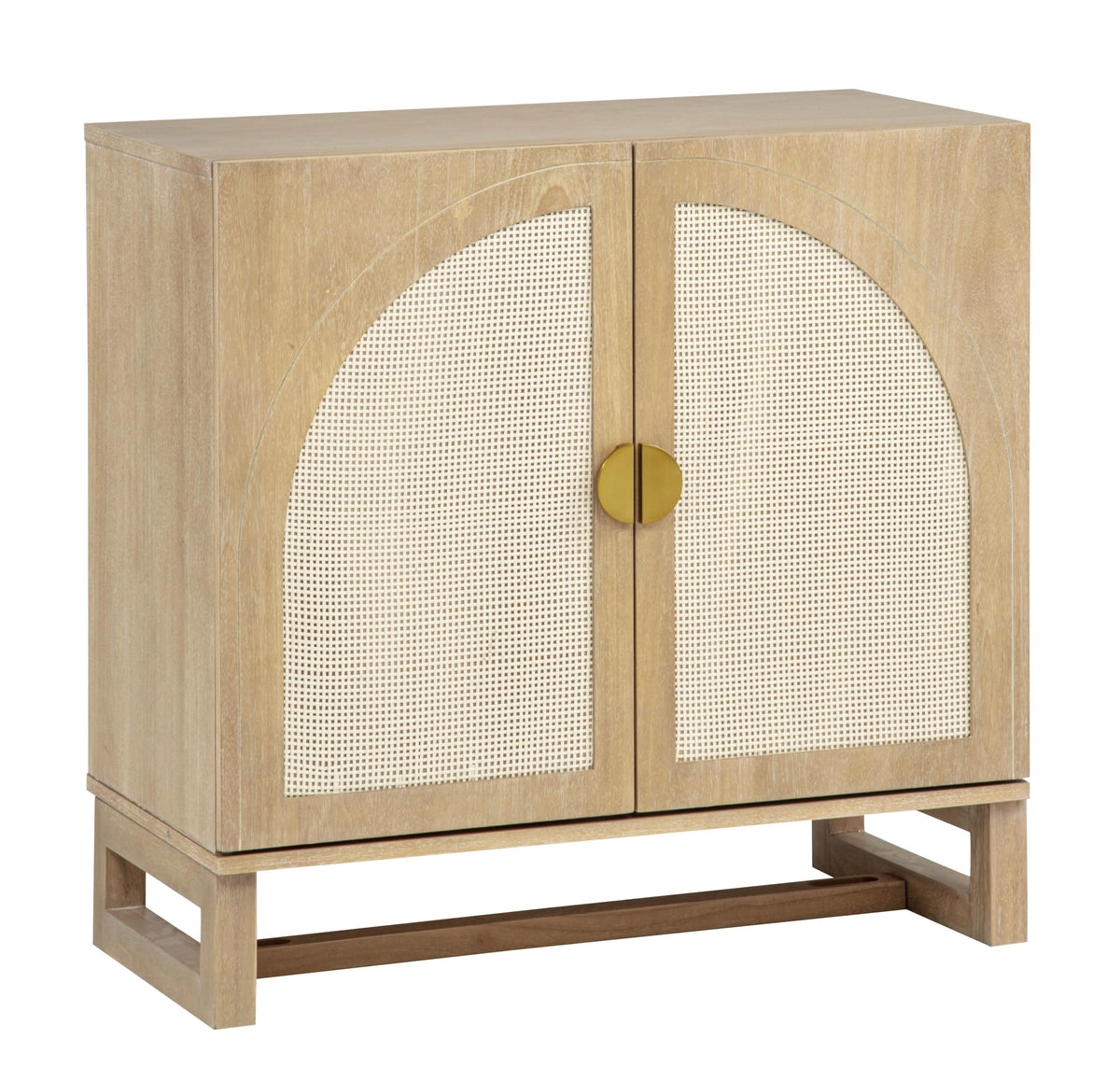 Cora 31" Wide 2-Door Accent Cabinet Natural Oak Wood Finish Boho Modern Detailed Sideboard Organic Synthetic Rattan…