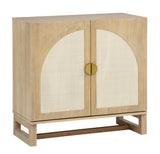 Cora 31" Wide 2-Door Accent Cabinet Natural Oak Wood Finish Boho Modern Detailed Sideboard Organic Synthetic Rattan…