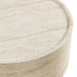Vyn 36" Round Coffee Table Concrete Travertine Finish, Modern Organic Drum Center Table in Sand - room setting