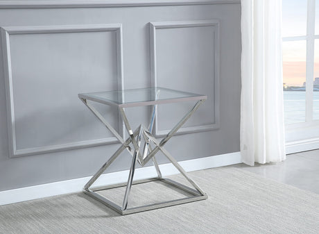 Emerson 22" Side Table, Clear Glass Top in Silver - detail view