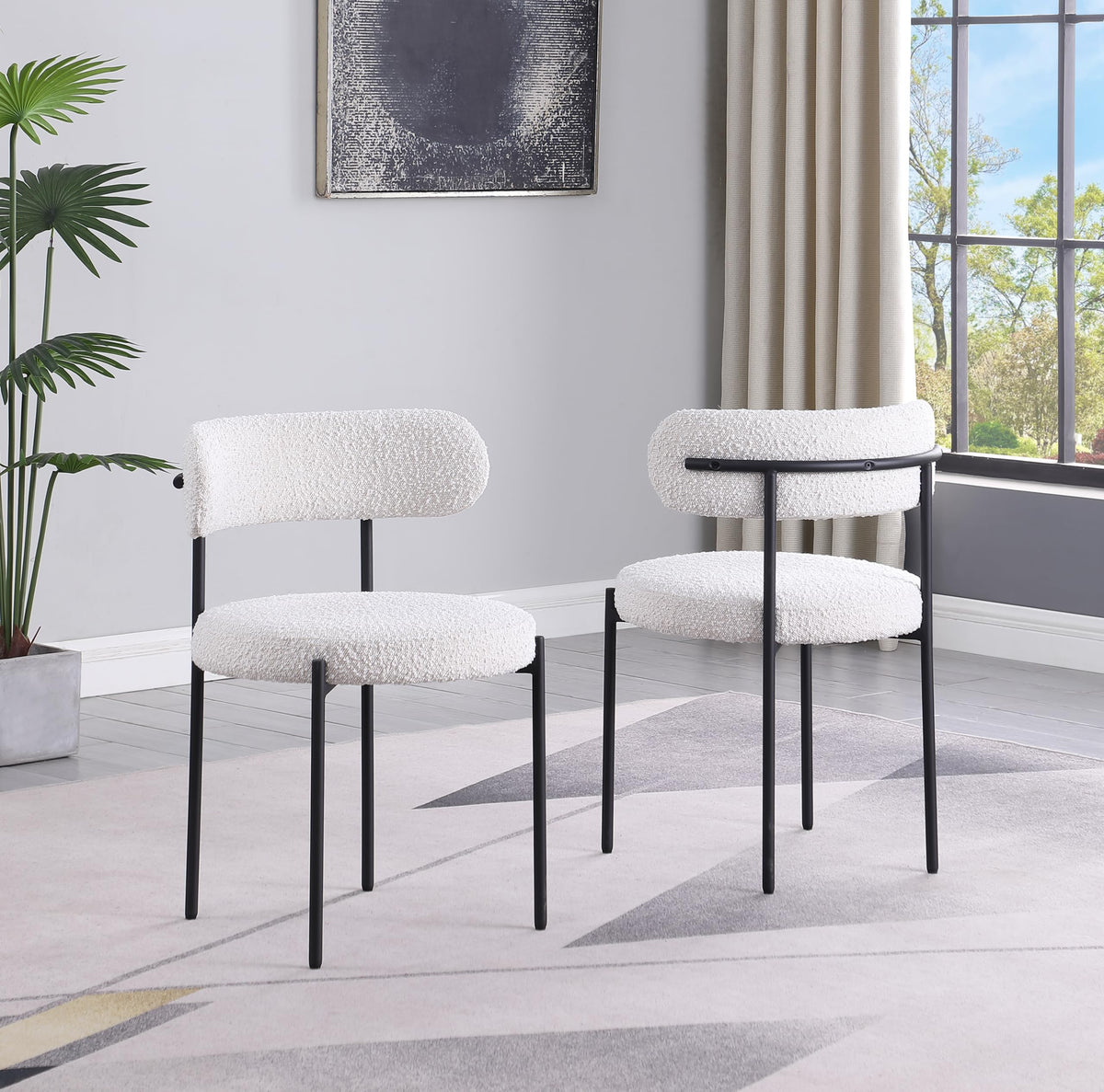 Dobby Contemporary Boucle Dining Chair with Matte Black Metal Legs - front view