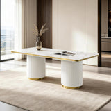 Trandell 79" Modern Glam Rectangle Faux Marble Top Dining Table - front view
