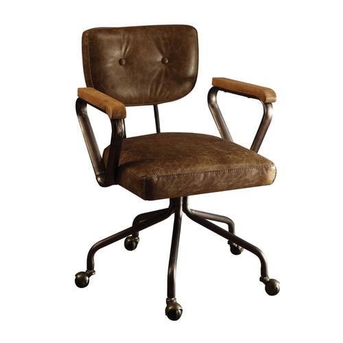Hallie Top Grain Leather Swivel Office Chair - Button-Tufted Back & Nailhead Trim in Vintage Whiskey or Black