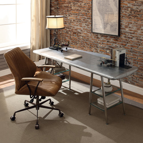 Hamilton Executive Swivel Office Chair - Top Grain Leather & Metal Base in Coffee or Cocoa