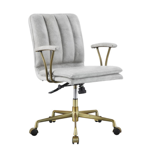 Damir High Back Swivel Office Chair - Vintage White Top Grain Leather & Chrome Base