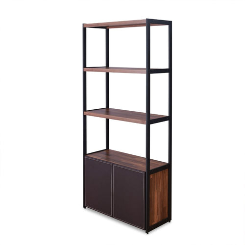 Sara Bookcase - 3 Open Shelves & 2 Doors in Walnut with Sandy Black Metal