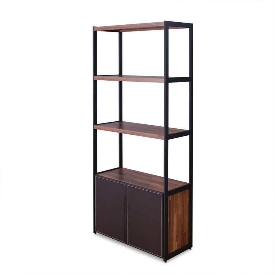 Sara Bookcase - 3 Open Shelves & 2 Doors in Walnut with Sandy Black Metal
