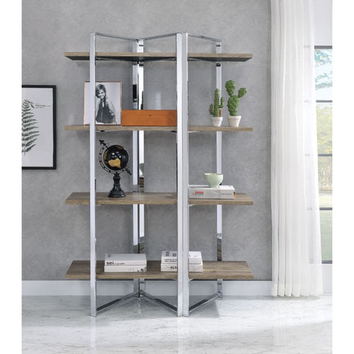 Libby Etagere Bookshelf - 4 Wooden Shelves on Chrome Metal Frame
