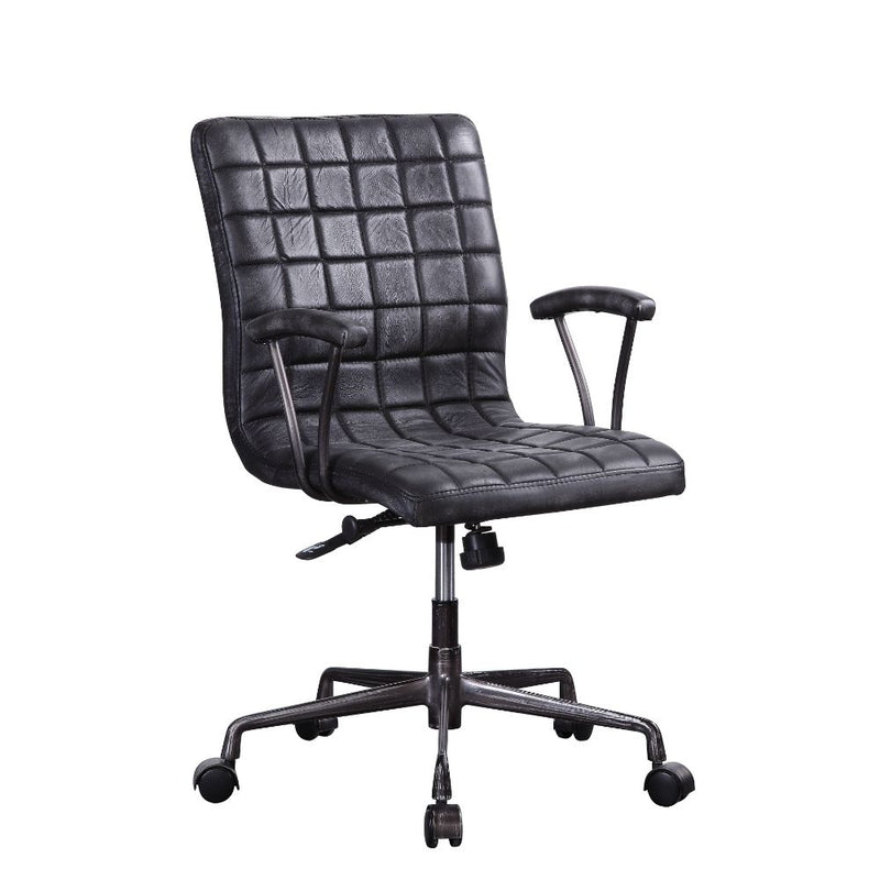 Barack Executive Office Chair - Geometric Tufted Top Grain Leather & Aluminum in Vintage Black