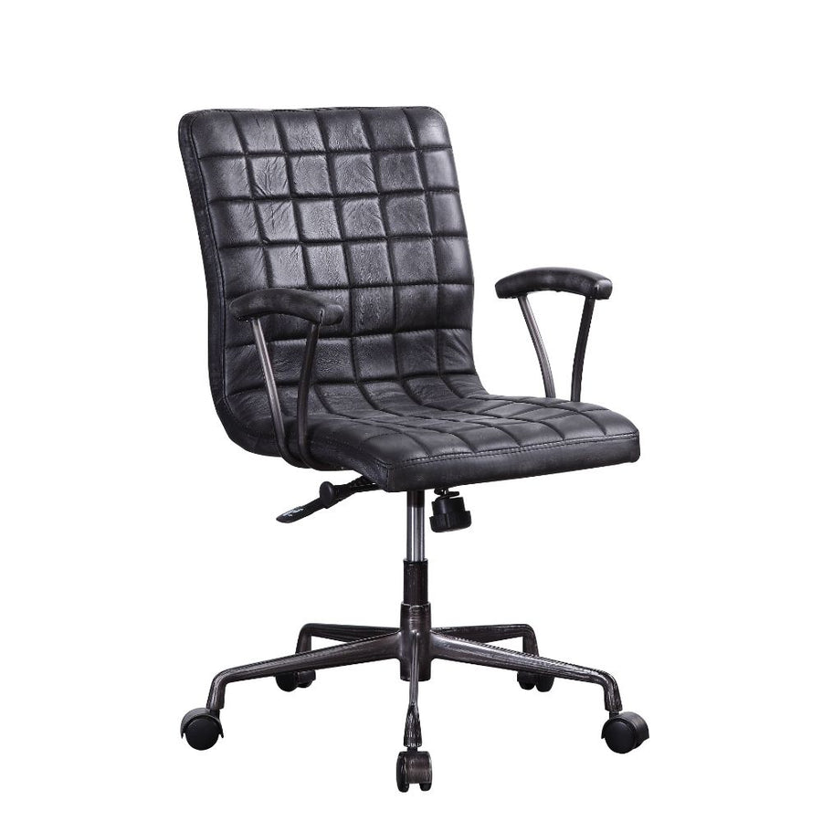Barack Executive Office Chair - Geometric Tufted Top Grain Leather & Aluminum in Vintage Black