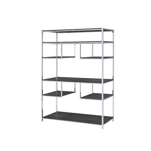 Vonara Geometric Etagere Bookshelf - 7 Shelves on Chrome Frame in Rustic Gray Oak